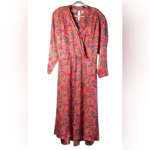 Elisabeth Liz Claiborne 100% Silk paisley maxi dress with belt Size 18 vintage